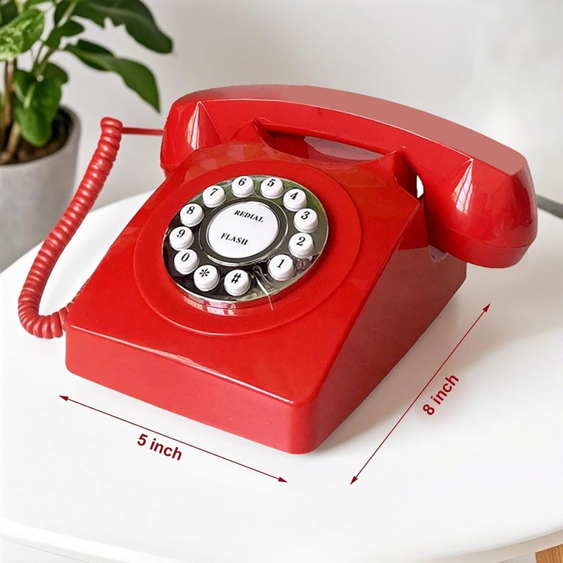 TelPal Landline Phones for Home, Corded Home Phone, Retro Desktop House Phone, Classic Vintage Old Fashion Telephone for Home, Office & Hotel, Red Wired Antique Analog Telephone Gift for Seniors - Image 2